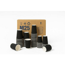 M25 Packs - 500 x Black 12oz Ripple Cups - 3 Ply Insulated Paper Cups - Disposable Hot Coffee Tea Drinking Cups