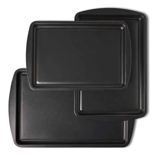 Amazon Basics Nonstick Baking Sheets 3-Piece Set, Stackable, Dishwasher and Oven-Safe