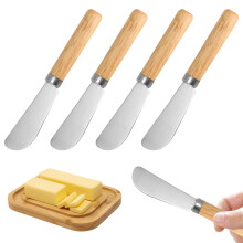 ShiJiuYou 4 PcsButter Knives, Butter Knife Spreader Set, Stainless Steel Butter Spreader Knife Tool with Wooden Handles for Cream