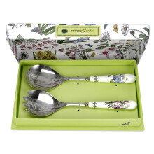 Portmeirion x Botanic Garden Set of 2 Salad Servers - Stainless Steel Serving Utensils with Multi-Colour Porcelain Handles, Durabl
