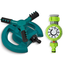HOMEKIT 3 Arm Lawn Sprinkler with Mechanical Water Timer – 360 Rotating Garden Sprinkler System with 12 Adjustable Nozzles – Dura