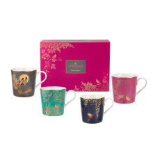 Portmeirion x Sara Miller London Set of 4 Assorted Mugs - Elegant Fine China Tea and Coffee Cups with 22-Carat Gold Detailing, Che