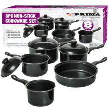HomeVibe 8-Piece Non-Stick Carbon Steel Saucepan Set | Durable Cookware Set with Glass Lids & Bakelite Handles | Induction Compati