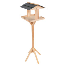 1x Brown Wooden Bird Table - Large Free Standing Outdoor Garden Feature Water Bath Tray Wild Feeding Feeder Station House with Roo