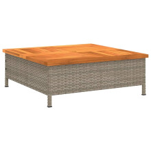 vidaXL Parasol Base Cover/Coffee Table in Grey Poly Rattan with Acacia Wood Top - Garden and Patio Furniture 70x70x25 cm