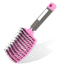 (Pink) Haarbürste ohne Ziepen, Profi Entwirrungsbürste mit Griff, Wildschweinborsten Haarstyling Bürste für Lange Feine Dicke Lockige Haare