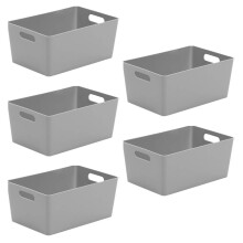 Wham Studio 4.02 Cool Grey Plastic Storage Baskets Office Home & Kitchen Tidy Organiser 25.5 x 17 x 11cm (5 Baskets)