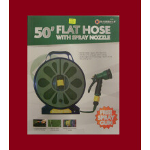 Flat Garden 50ft (15m) Hose Pipe Reel With Free 7 Dial Spray Gun Nozzle