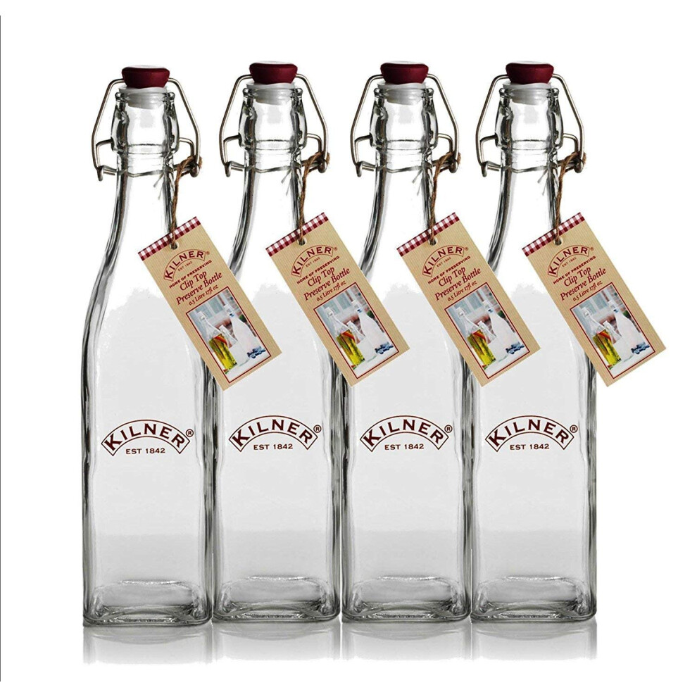 Kilner Clip Top Square Bottle 0.55 Litre, 6Cmx6cmx27cm, Glass