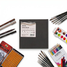 Seawhite of Brighton - Black Cloth Hardback Artists Sketchbook - 140gsm All-Media Square Drawing Pad 140x140mm - Professional Art