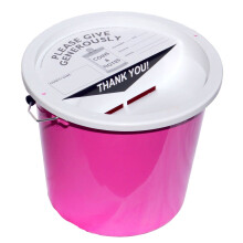PDK Charnwood Pink Plastic Charity Money Collection Bucket (5.7 litres) with Lid and Security Ties