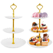WenYa 2 Pack 3-Tier Plastic Cake Stands, Round Dessert Display Cupcake Holder, Afternoon Tea Stands Serving Tray for Kids Birthday