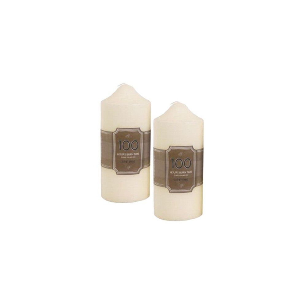 2 X 100 Hour Cream Church Pillar Candles - 16Cm X 7Cm Ivory Candle Set Of Two 37496685