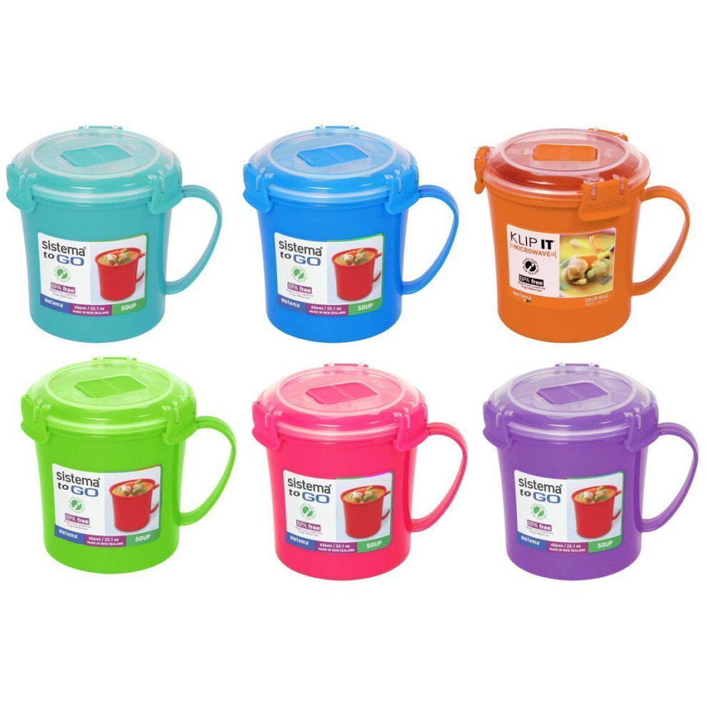 Sistema Klip It Microwave Soup To Go Mug, 656Ml, Assorted Colours