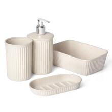 TATAY Set of 4pcs Bathroom Accessories (Tumbler + Soap Dispenser + Soap Dish + Organiser A6) Baobab ECOHOME, Polypropylene, BPA Fr