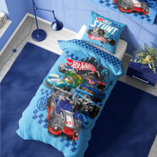 Hot Wheels 2 pcs, Single Duvet Cover - Epic Stunt Design - Official Reversible Bedding Set with Pillowcase - Polycotton - Ideal Fo