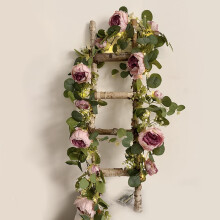 buywin 6FT Artificial Eucalyptus Flower Garland with String Light, Rose Flower&Eucalyptus Leaves Greenery Vine Lights with Timer,
