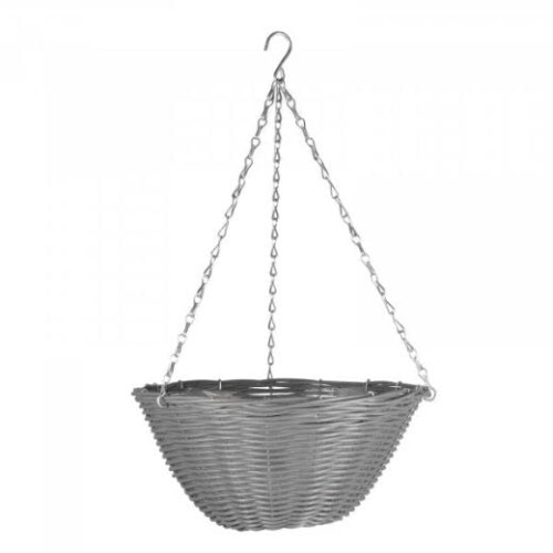Slate Faux Rattan Hanging Basket 14"