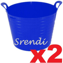 Srendi 2 x Blue 42 Litre Large Flexi Tub Garden Home Flexible Colour Rubber Storage Container Bucket Polyethylene Flex Tub - Made