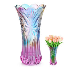Mikikit 24cm Crystal Glass Vase for Flowers - Iridescent Rainbow Floral Holder Decorative Colorful Ornament for Living Room Table