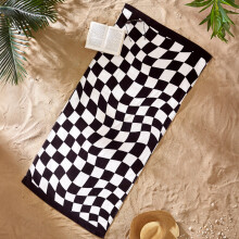 Catherine Lansfield Checkerboard 76x160cm Cotton Beach Towel Black White