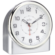 Acctim Central analogue alarm clock silver with non ticking sweep movement, Smartlite automatic night light, Superbrite backligh