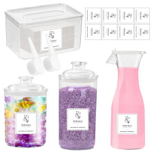 4PCS Laundry Storage Containers Jars, Liquid Laundry Detergent Storage Fabric Softener Dispenser with Labels Scoops Washing Powder