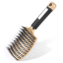 (Gold) Haarbürste ohne Ziepen, Profi Entwirrungsbürste mit Griff, Wildschweinborsten Haarstyling Bürste für Lange Feine Dicke Lockige Haare