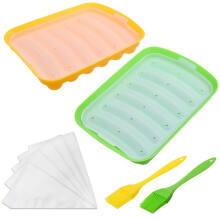 Kare & Kind 2X Silicone Sausage Molds - Non-Stick Flexible Hotdog Maker - 6-Cavity Baking Cooking Steaming Container - DIY Homemad