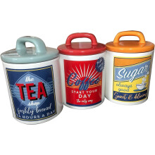 DEENZ Retro Multi Colour Unique Classic 50's/60's Style 3-Pieces Ceramic Canisters Sets for the Kitchen Counter, Jars Food Storage
