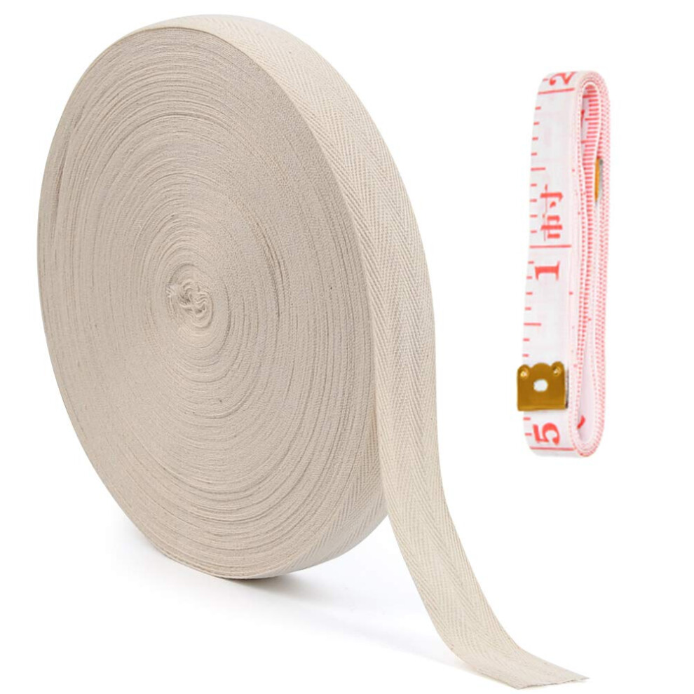 Na 50 Meters 25Mm Cotton Bias Binding Tape With Tape Measure, Cotton Bunting Tape Herringbone Twill Webbing Tape For Sewing Dressm 30718449