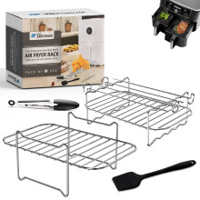 ONE Emporium 2-Piece Ninja Air Fryer Rack Set – Stainless Steel Accessories with Oil Brush & Tongs, Compatible with Dual-Basket Ai