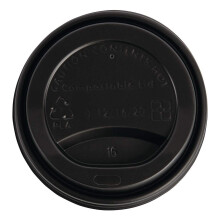 Fiesta Green Coffee Cup Lids 340 ml / 12 oz (Pack of 50), Black, Material: CPLA, Size: 17(H) x93(Dia) mm, Suitable for Temperature