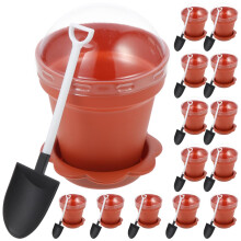 Happyyami 20pcs Brown Plastic Plant Pots with Humidity Dome Small Flower Pots Nursery Seedling Pots for Cuttings Succulents with S