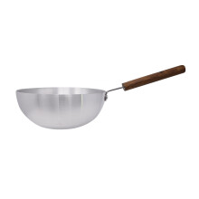 Sov Aluminium Biryani Pan Wok with Wooden Handle Deep Indian Chinese Cooking Large Stir Fry Flat Bottom Base Kitchen Restaurant Ca