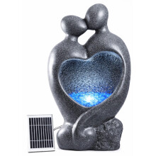 Gardenwize- Solar Powered Carved Lovers Garden Water Feature with Batery Backup – Weatherproof Polyresin Ornament with Built-In LE