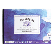 Daler-Rowney The Langton Rough 300gsm A3 Watercolour Paper Pad, Glued 1 Side, Acid-free, 12 Natural White Sheets, Ideal for Profes