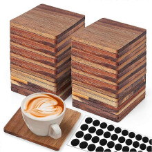 36 Pieces Unfinished Wood Coasters, 4 Inch Square -Wooden Coasters for Crafts with Non-Slip Silicon