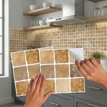 Peel and Stick Tile Stickers 6x6 Inch (15x15cm) – Pack of 10 Self Adhesive Wall Tiles for Kitchen Backsplash & Bathroom – Brown Cr