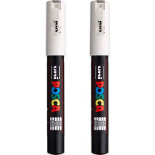 Posca Water Based Permanent Marker Paint Pen - PC-1M Art Pens - Multi Surface Use - 0.7mm Nib - White Ink - Pack of 2