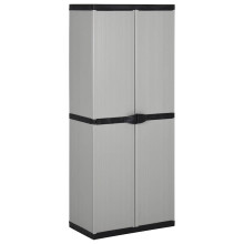 vidaXL Grey&Black Garden Storage Cabinet with 3 Shelves - Robust PVC and Polypropylene Construction, Compact and Secure Outdoor St