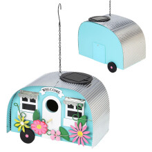 Taylor & Brown Tree Hanging Caravan Bird House Colourful Metal Garden Nest Nesting Box Decorative for Outside Garden Decor with 10
