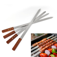 WARESHARK 4 Pcs Flat Kebab Skewers Stainless Steel, Large Turkish Barbecue Skewers, Heavy Duty Reusable BBQ Skewers, Perfect for K