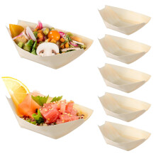 Angoily Disposable Food Boats & Sushi Serving Tray, 100Pcs Pine Wood Appetizer Boat for Party Snacks, Small Wooden Dish for Cateri