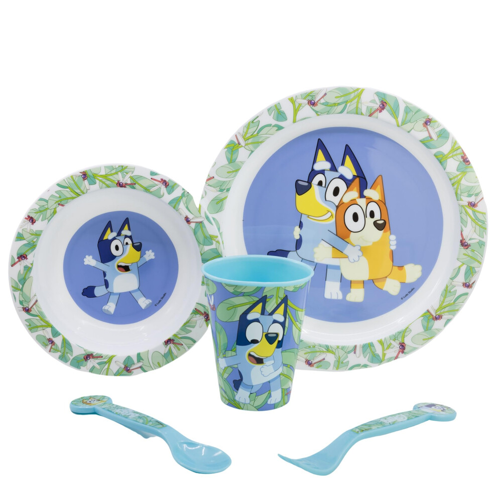 Stor Bluey Reusable Microwavable Children's Tableware Set With Cup, Plate, Bowl And Cutlery, Multicoloured, Estándar, Casual