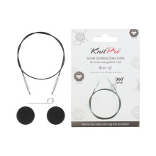 KnitPro - KnitPro The Mindful Collection Stainless Steel Black/Silver Swivel 360 Interchangeable Cable for 80cm Needle - 1 Piece