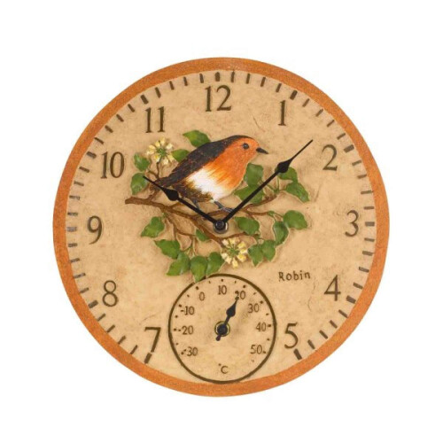 Smart Garden Smart Garden 5064002 Outside In Robin Wall Clock & Thermometer 12"