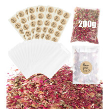 60 Sets Wedding Confetti Bags Kit,200g Natural Dried Flower Dried Rose Petals,90 x 135 mm Wedding Confetti Stickers Biodegradable