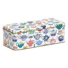 Teapots Design Cream Cracker/Biscuit Tin - Long, Deep Rectangular Kitchen Tin