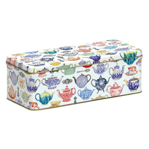 Teapots Design Cream Cracker/Biscuit Tin - Long, Deep Rectangular Kitchen Tin